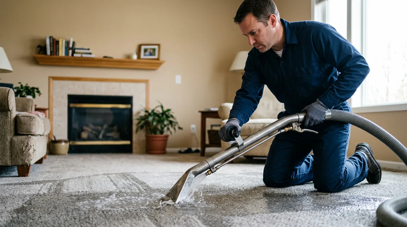 Water damage restoration technician working near Mertztown, PA